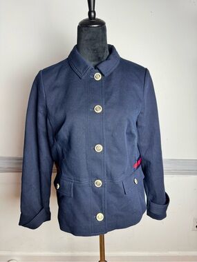 Talbots Navy Pea Coat with Red Waist Accents